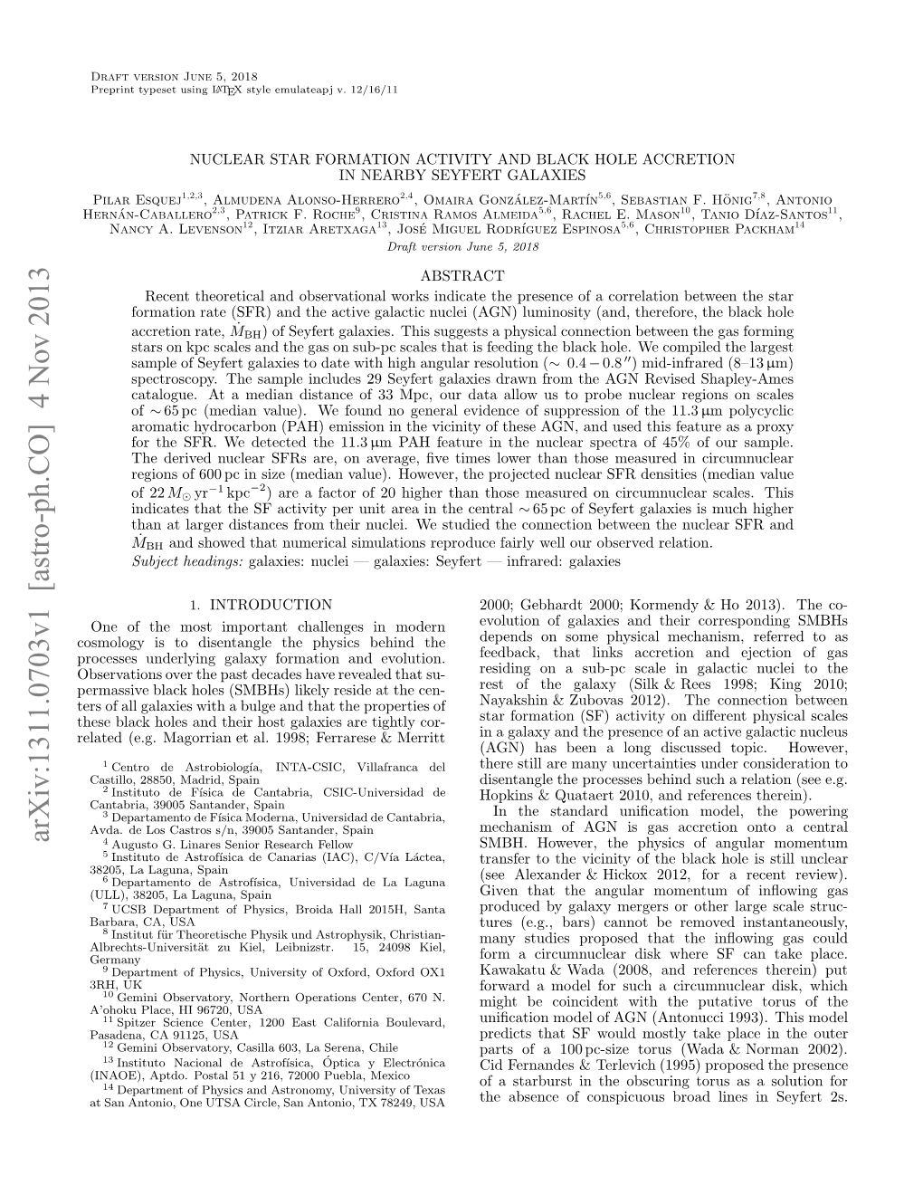 Arxiv:1311.0703V1 [Astro-Ph.CO] 4 Nov 2013 Eae Eg Aora Ta.19;Fraee&Merritt & Ferrarese Cor- 1998; Tightly Al