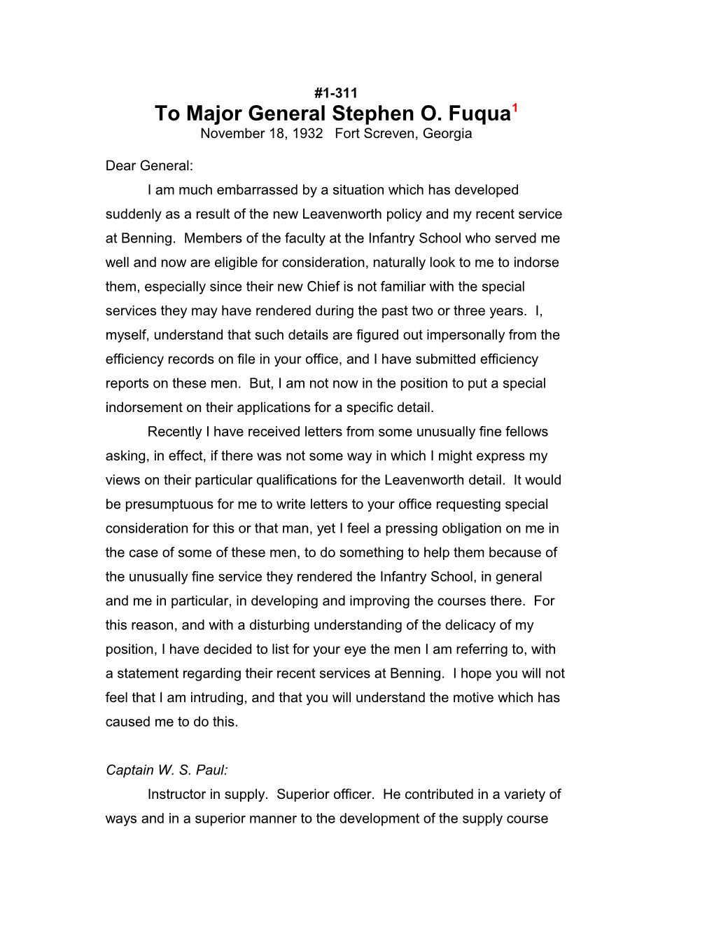 To Major General Stephen O. Fuqua1