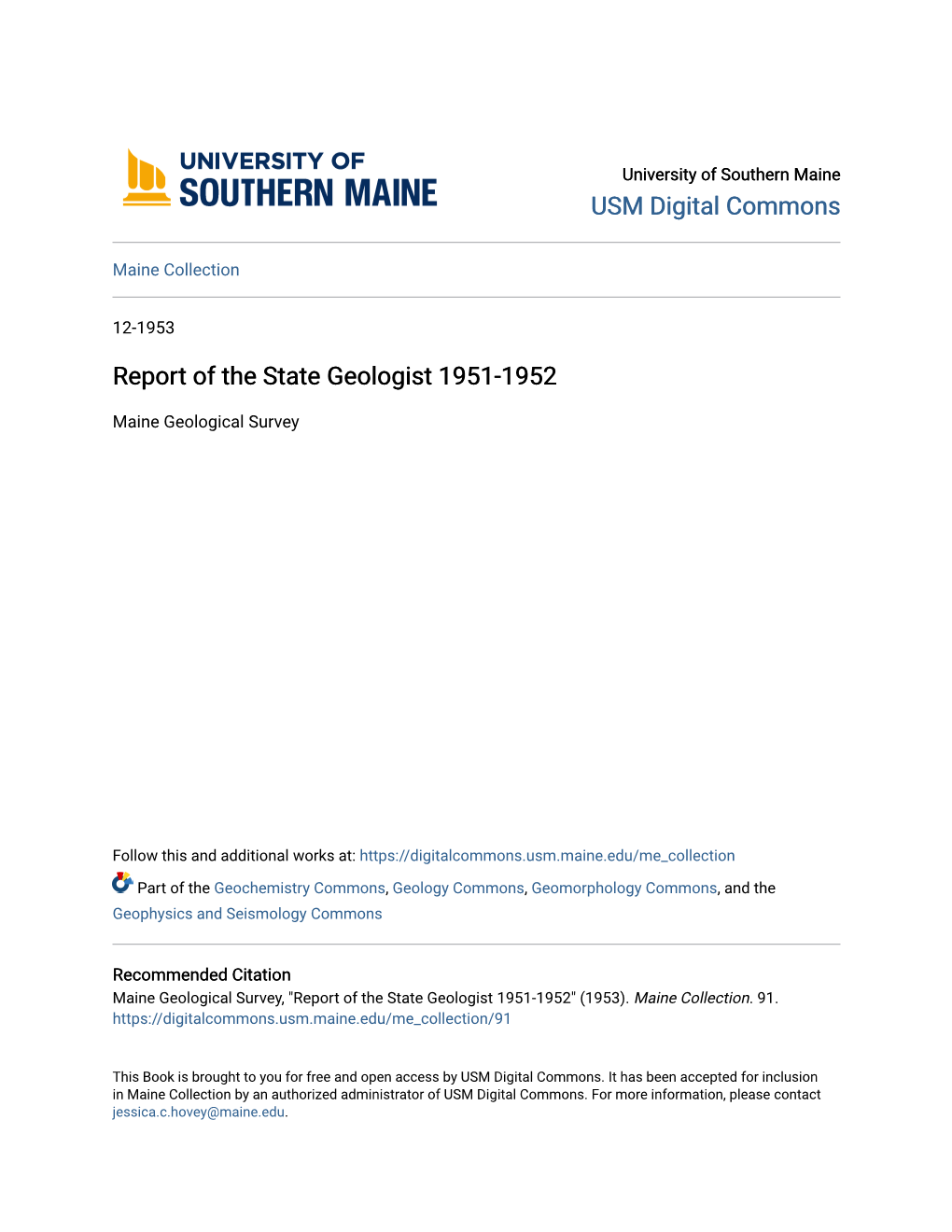 Report of the State Geologist 1951-1952