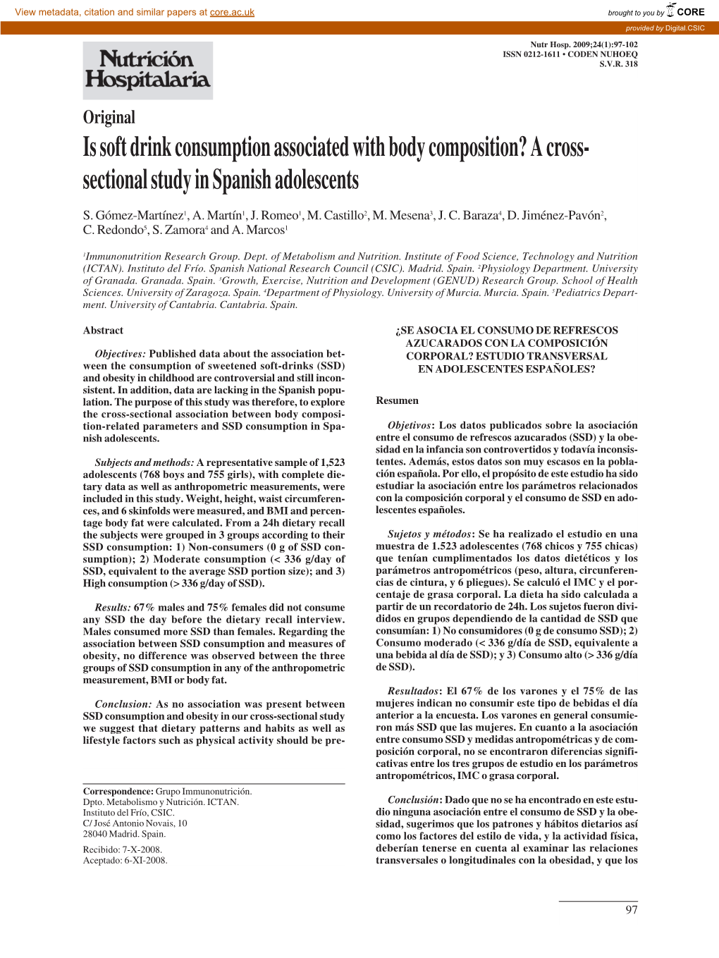 Is Soft Drink Consumption Associated with Body Composition? a Cross- Sectional Study in Spanish Adolescents