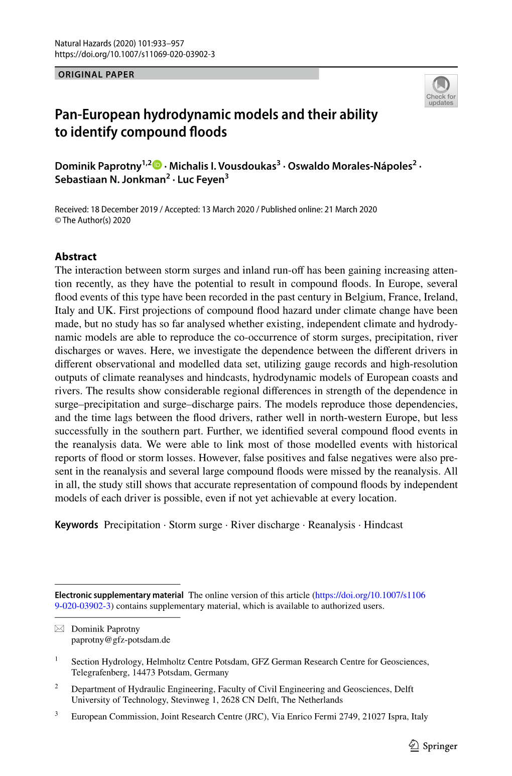 Pan-European Hydrodynamic Models and Their Ability to Identify