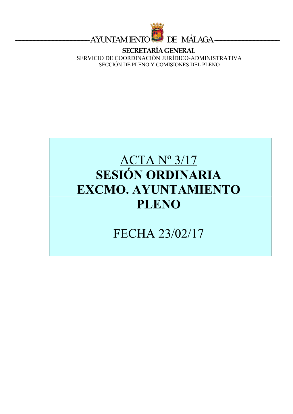 Acta Del Pleno Ordinario De 23 De Febrero De 2017