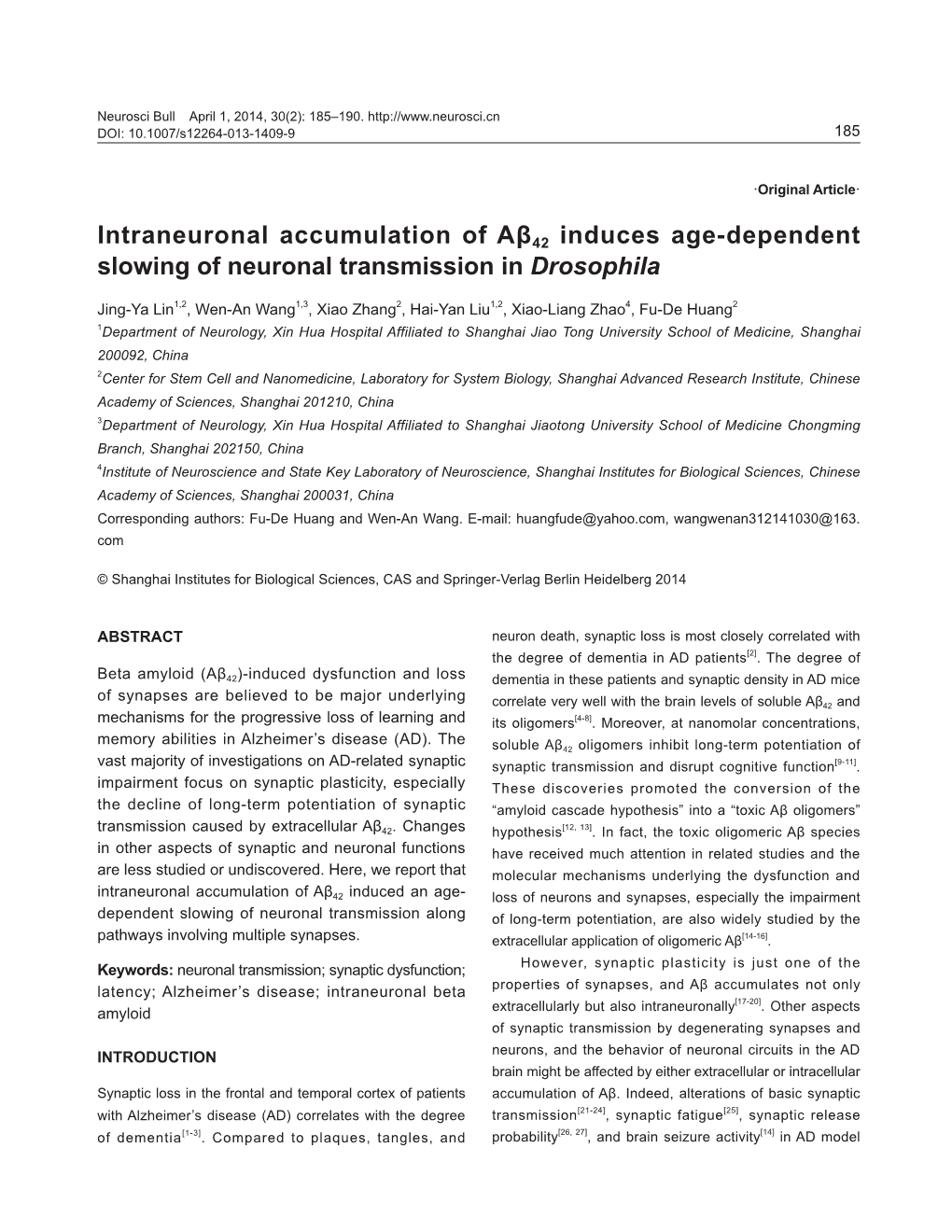 Intraneuronal Accumulation of Aβ42 Induces Age-Dependent Slowing Of