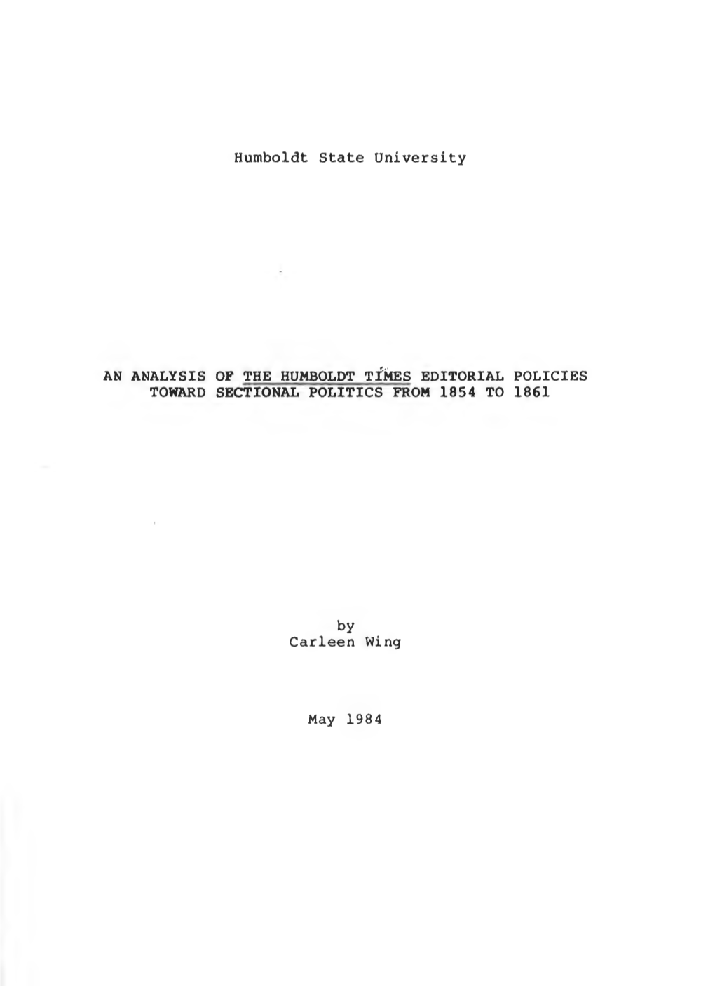 Humboldt State University an ANALYSIS of the HUMBOLDT