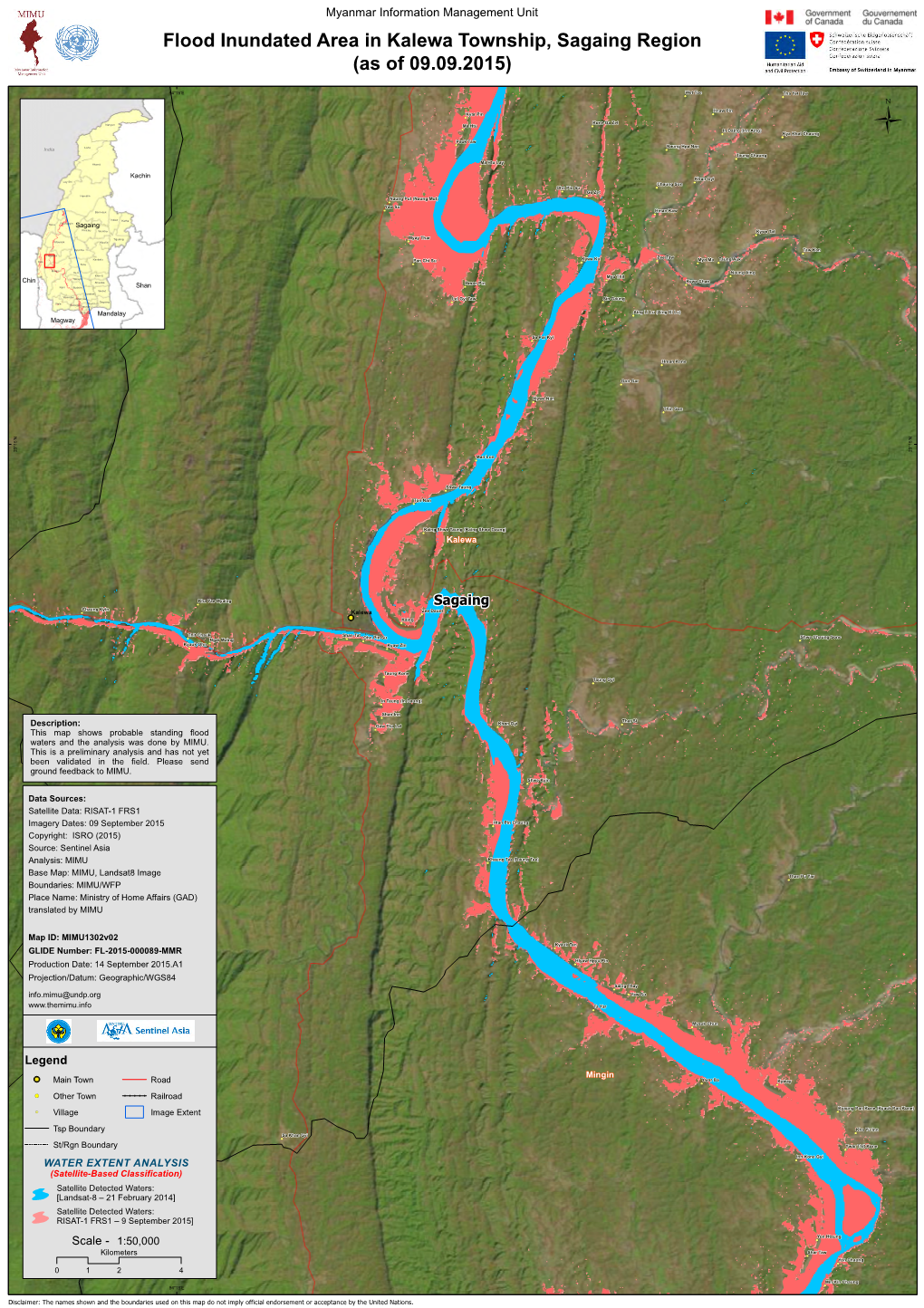 Flood Inundated Area in Kalewa Township, Sagaing Region (As of 09.09.2015)