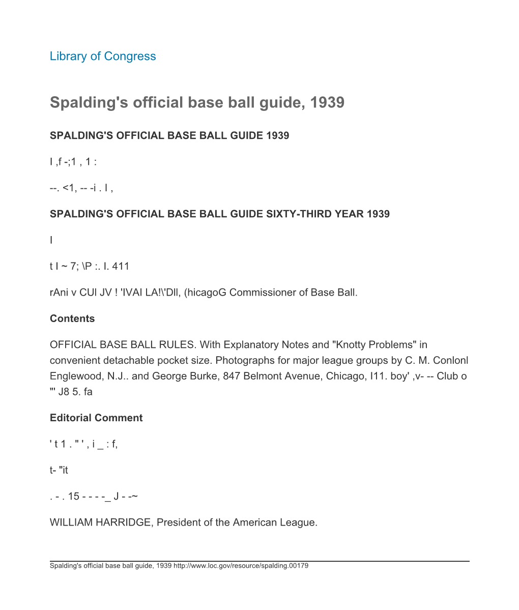 Spalding's Official Base Ball Guide, 1939