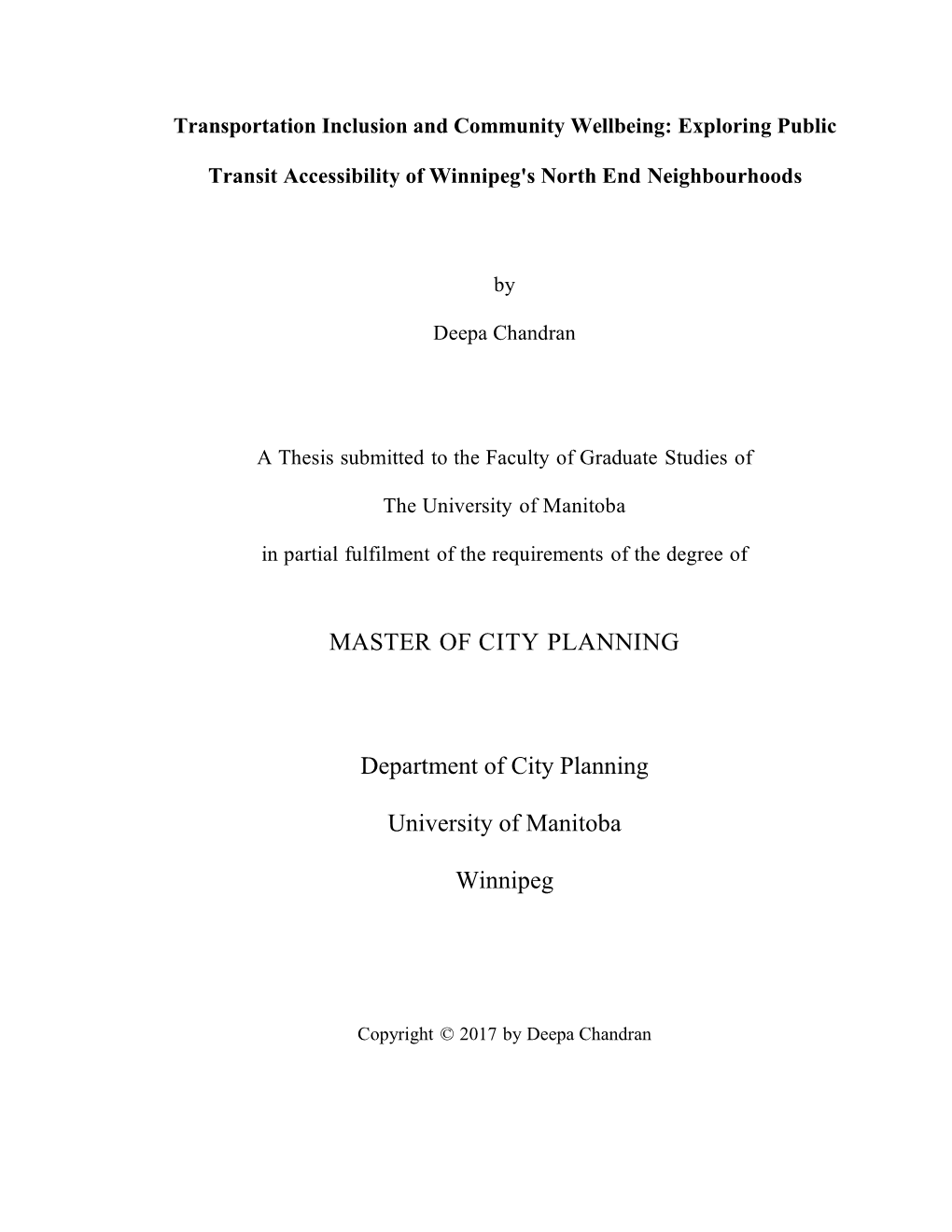 MASTER of CITY PLANNING Department of City