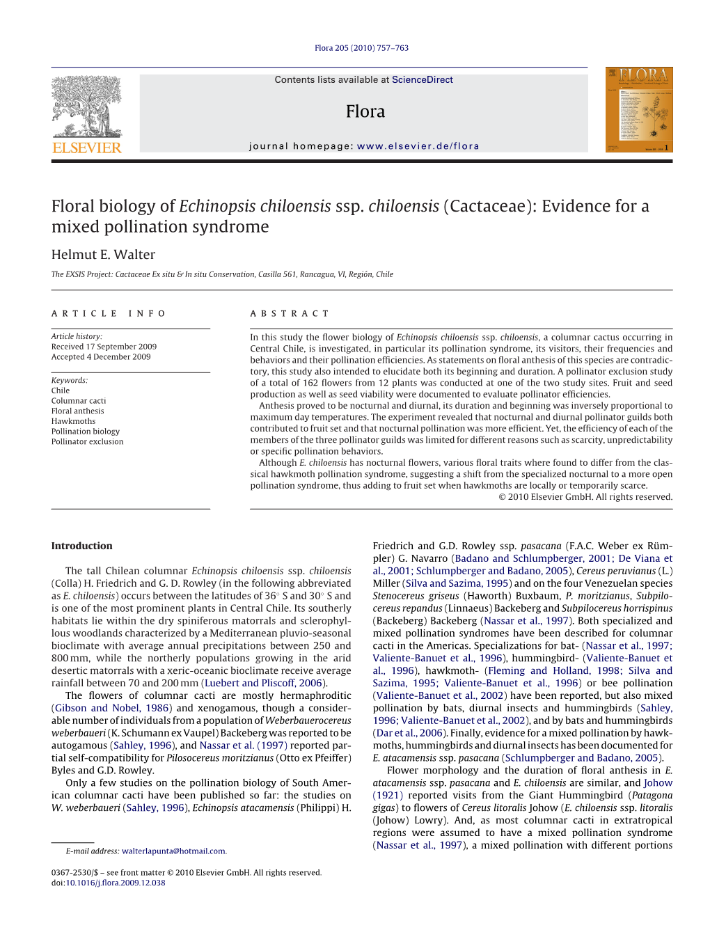 (Cactaceae): Evidence for a Mixed Pollination Syndrome