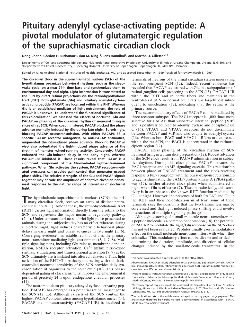 Pituitary Adenylyl Cyclase-Activating Peptide: a Pivotal Modulator of Glutamatergic Regulation of the Suprachiasmatic Circadian Clock