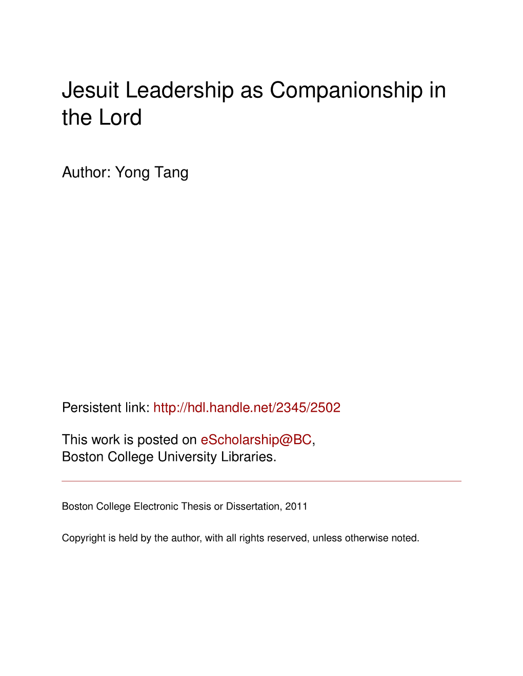 Jesuit Leadership As Companionship in the Lord