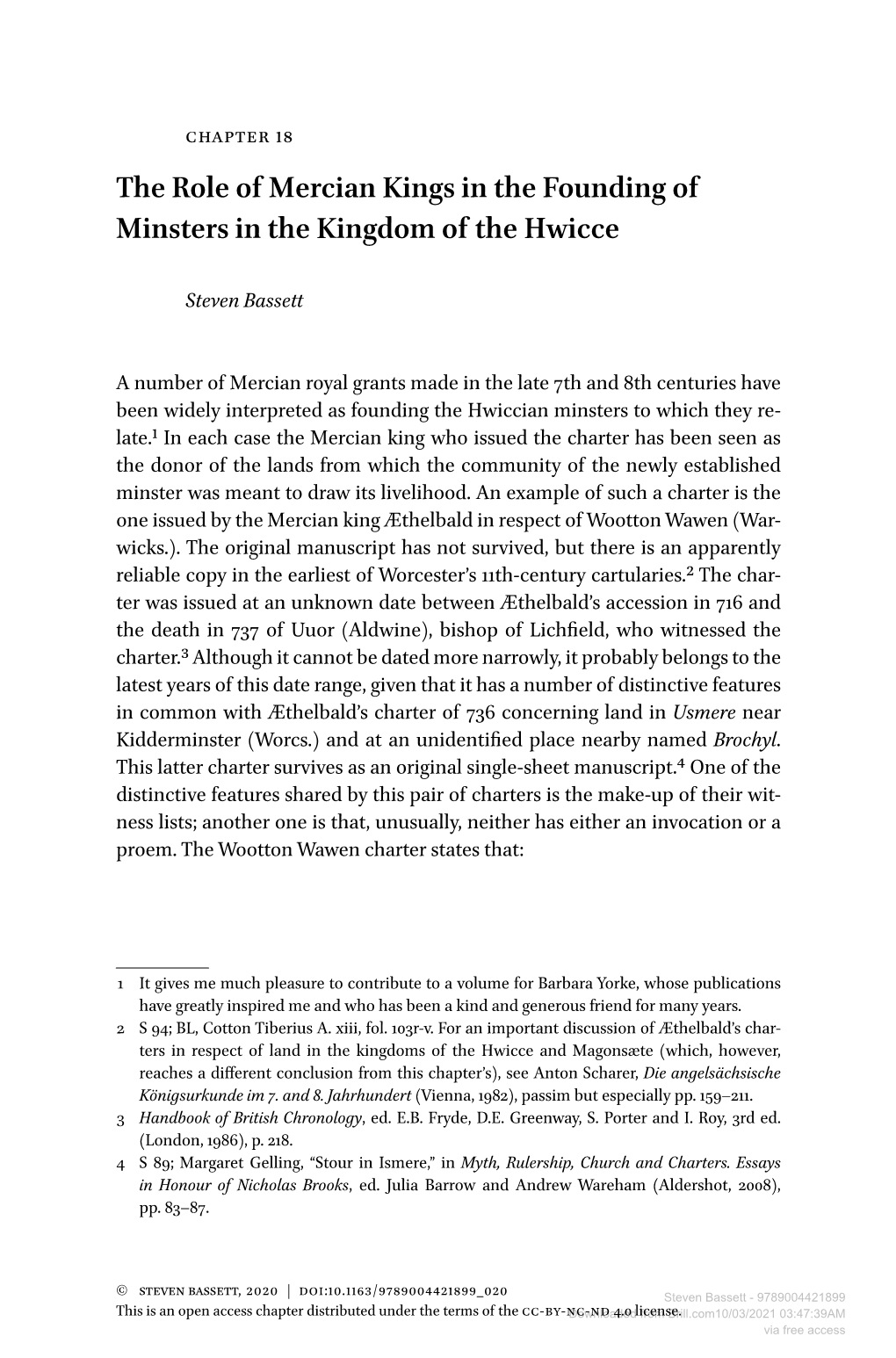 The Role of Mercian Kings in the Founding of Minsters in the Kingdom of the Hwicce