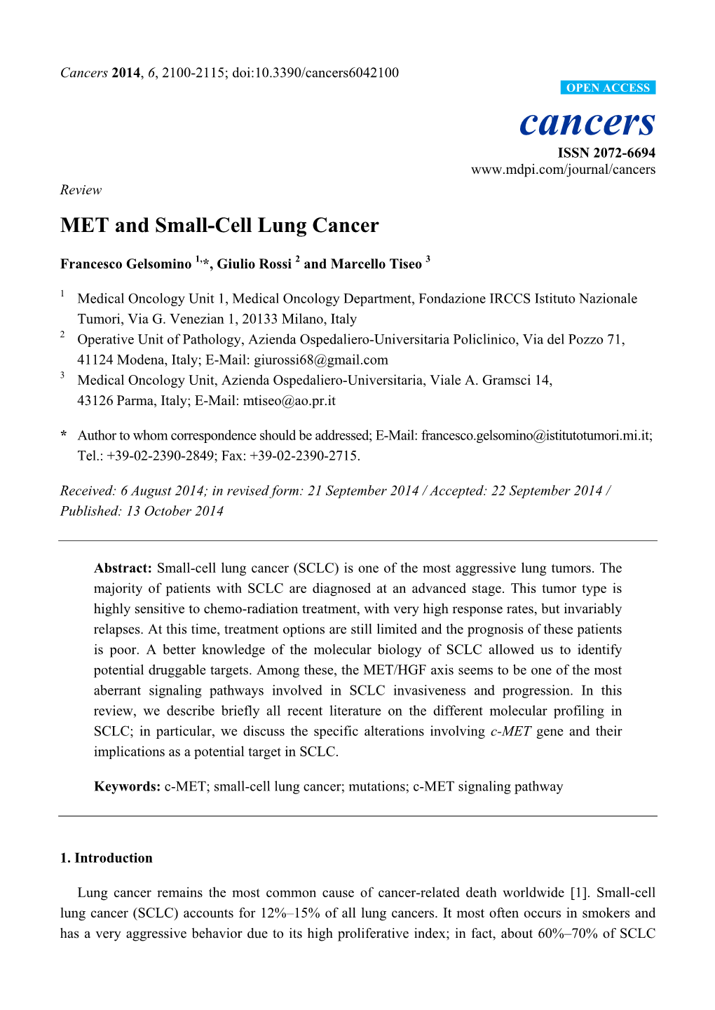 MET and Small-Cell Lung Cancer