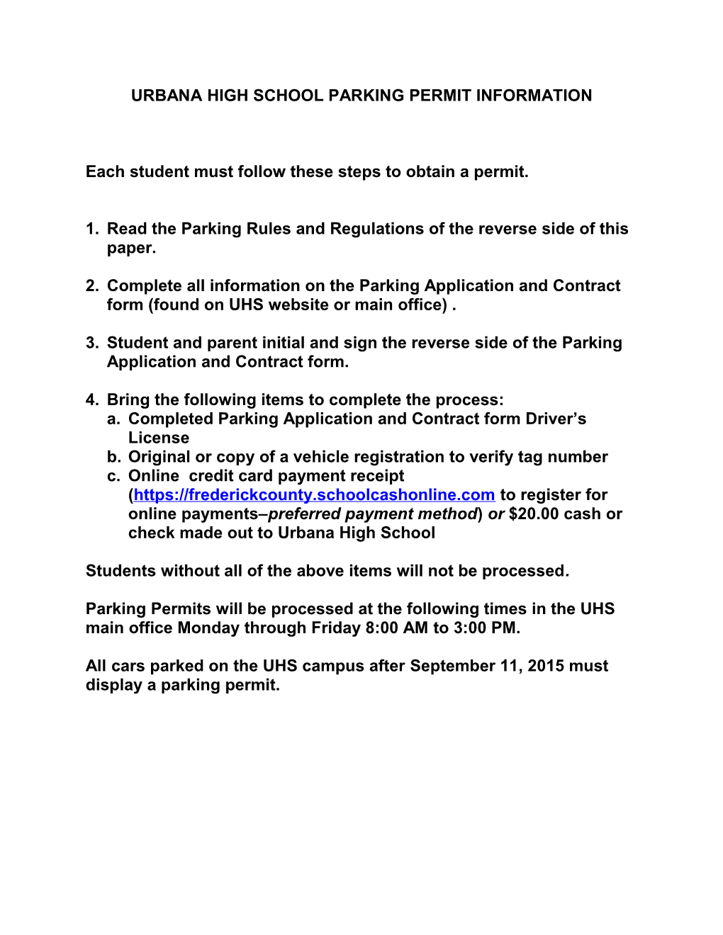 Urbana High School Parking Permit Information