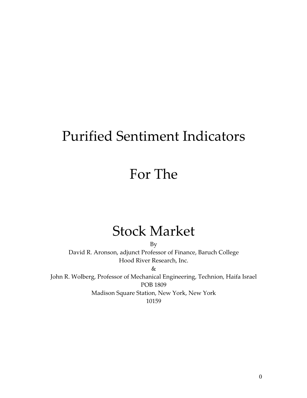 Purified Sentiment Indicators for the Stock Market