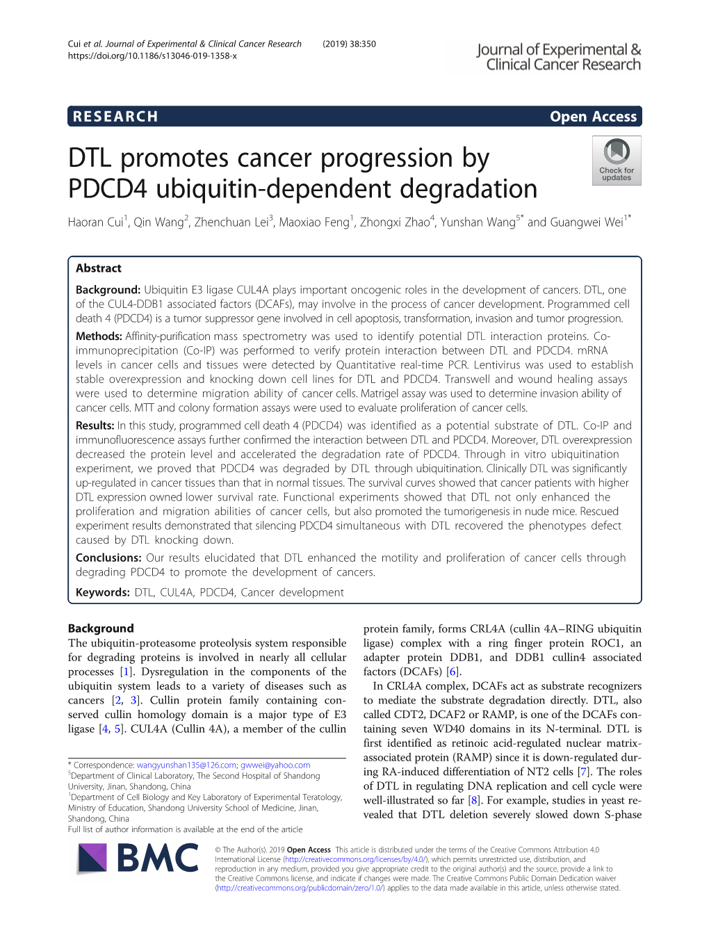 DTL Promotes Cancer Progression by PDCD4 Ubiquitin-Dependent