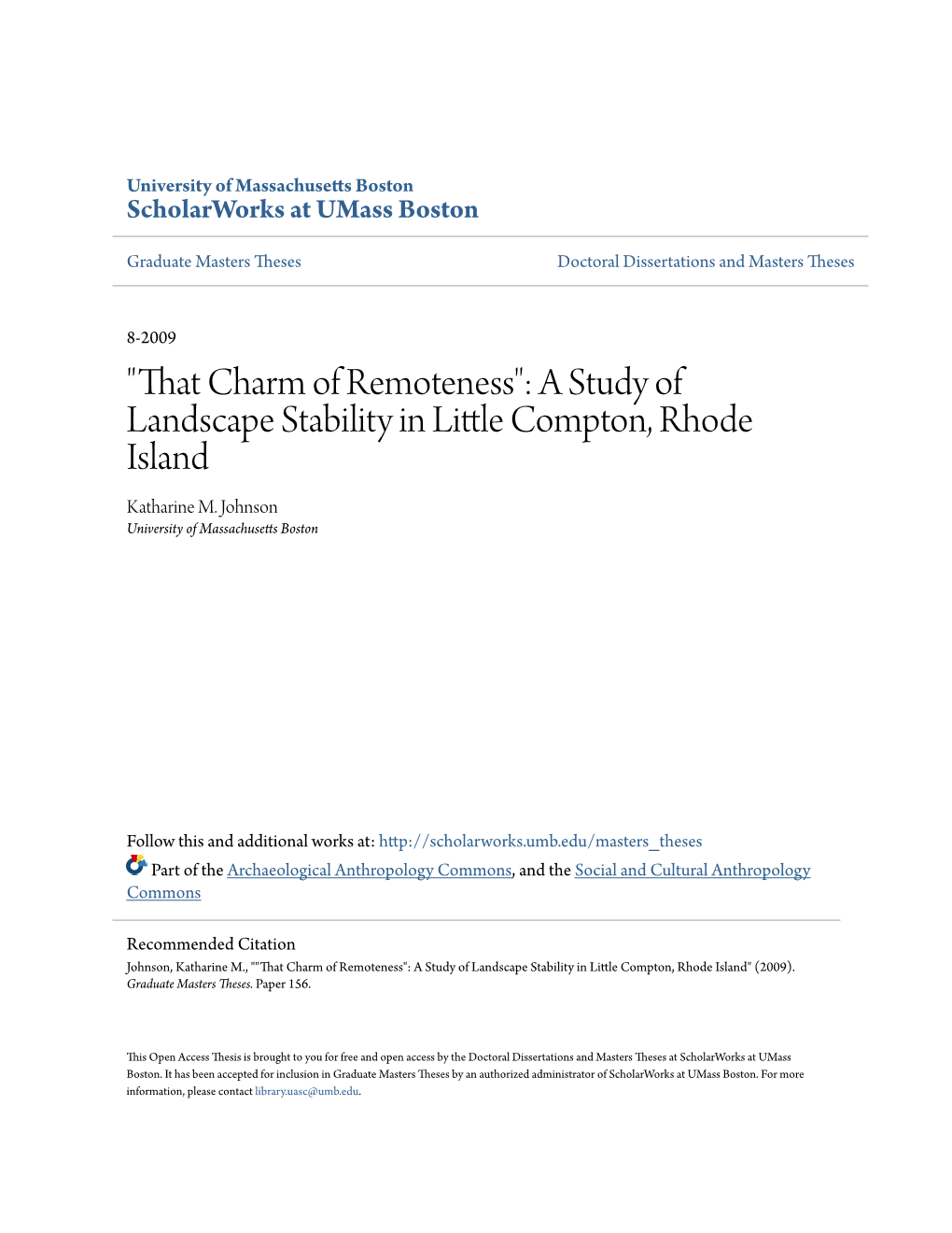 A Study of Landscape Stability in Little Compton, Rhode Island