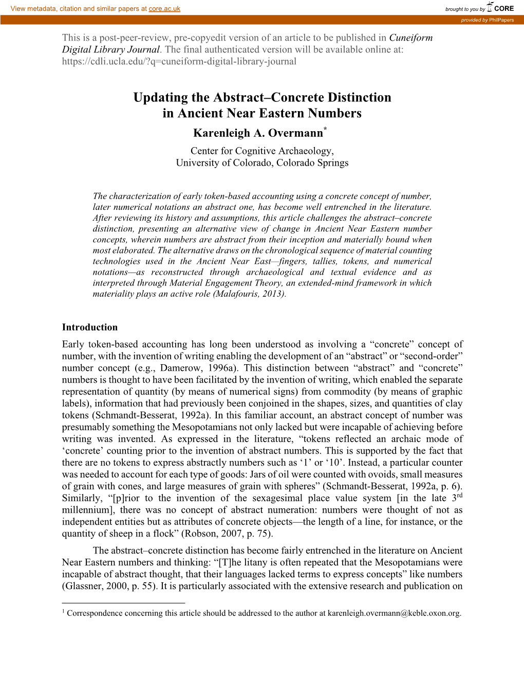 Updating the Abstract–Concrete Distinction in Ancient Near Eastern Numbers Karenleigh A