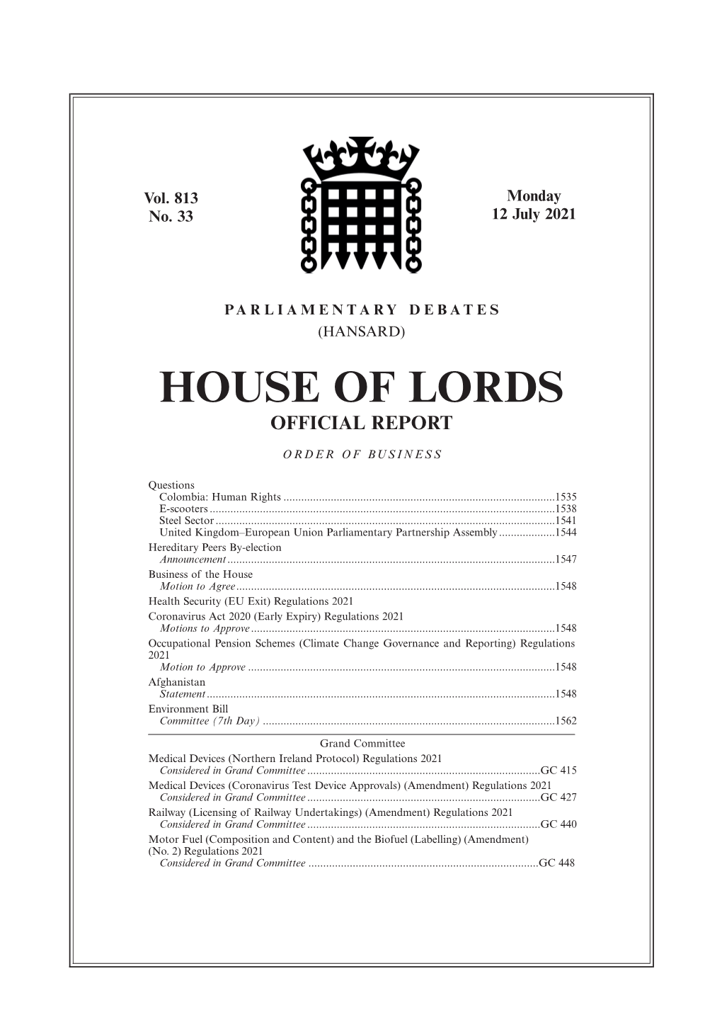 House of Lords Official Report