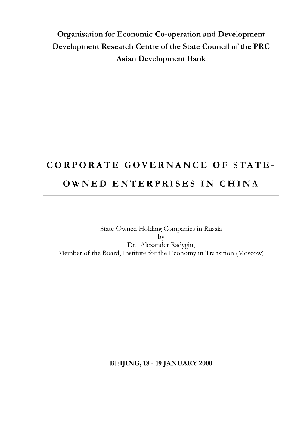 Corporate Governance of State- Owned Enterprises in China