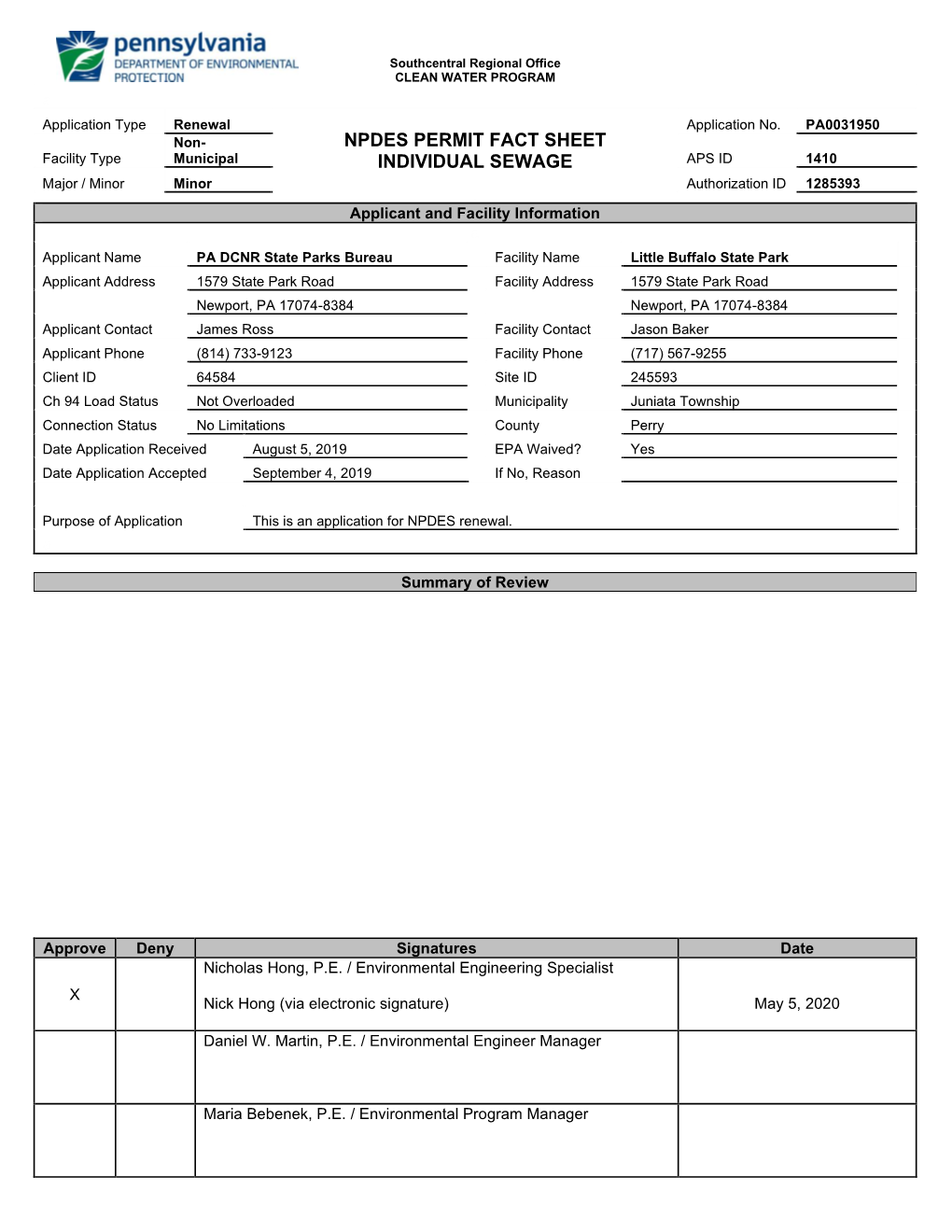 Npdes Permit Fact Sheet Individual Sewage