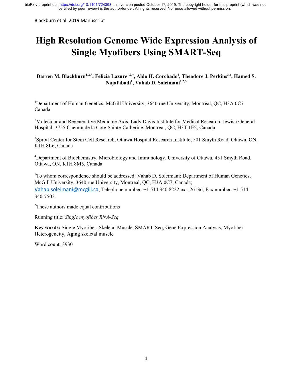 High Resolution Genome Wide Expression Analysis of Single Myofibers Using SMART-Seq