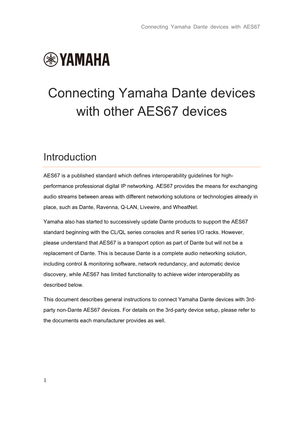 Connecting Yamaha Dante Devices with Other AES67 Devices