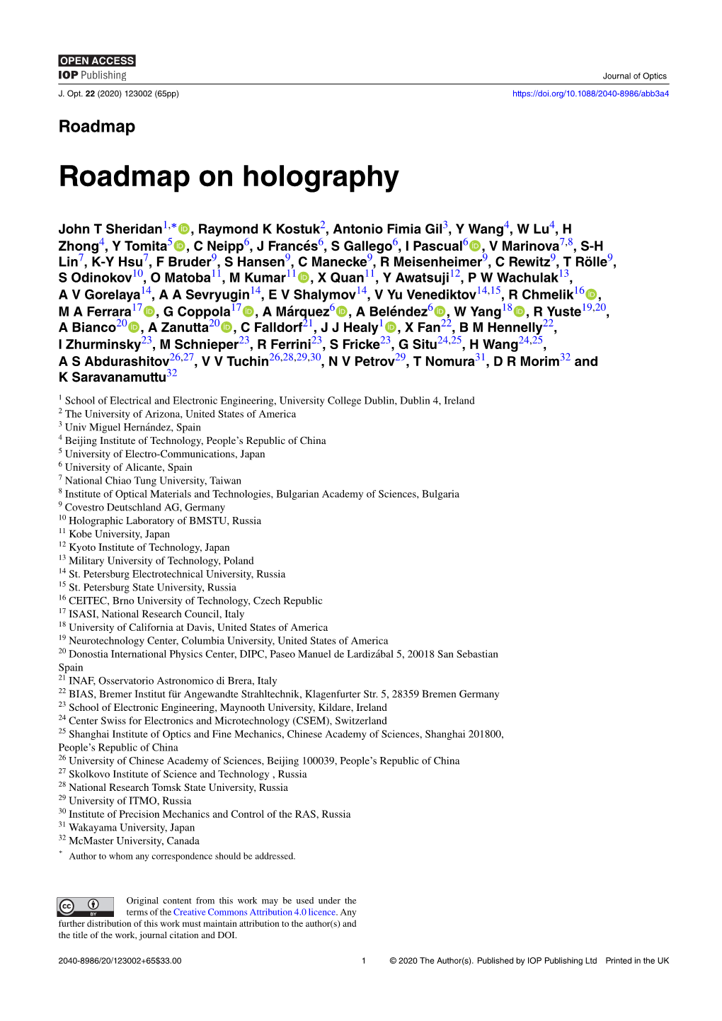 Roadmap on Holography