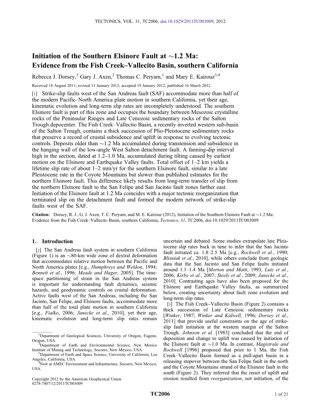 Evidence from the Fish Creek–Vallecito Basin, Southern California Rebecca J