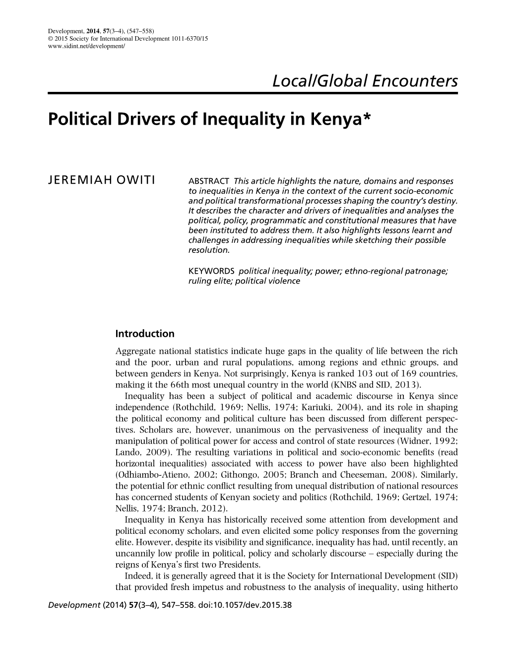 Political Drivers of Inequality in Kenya*
