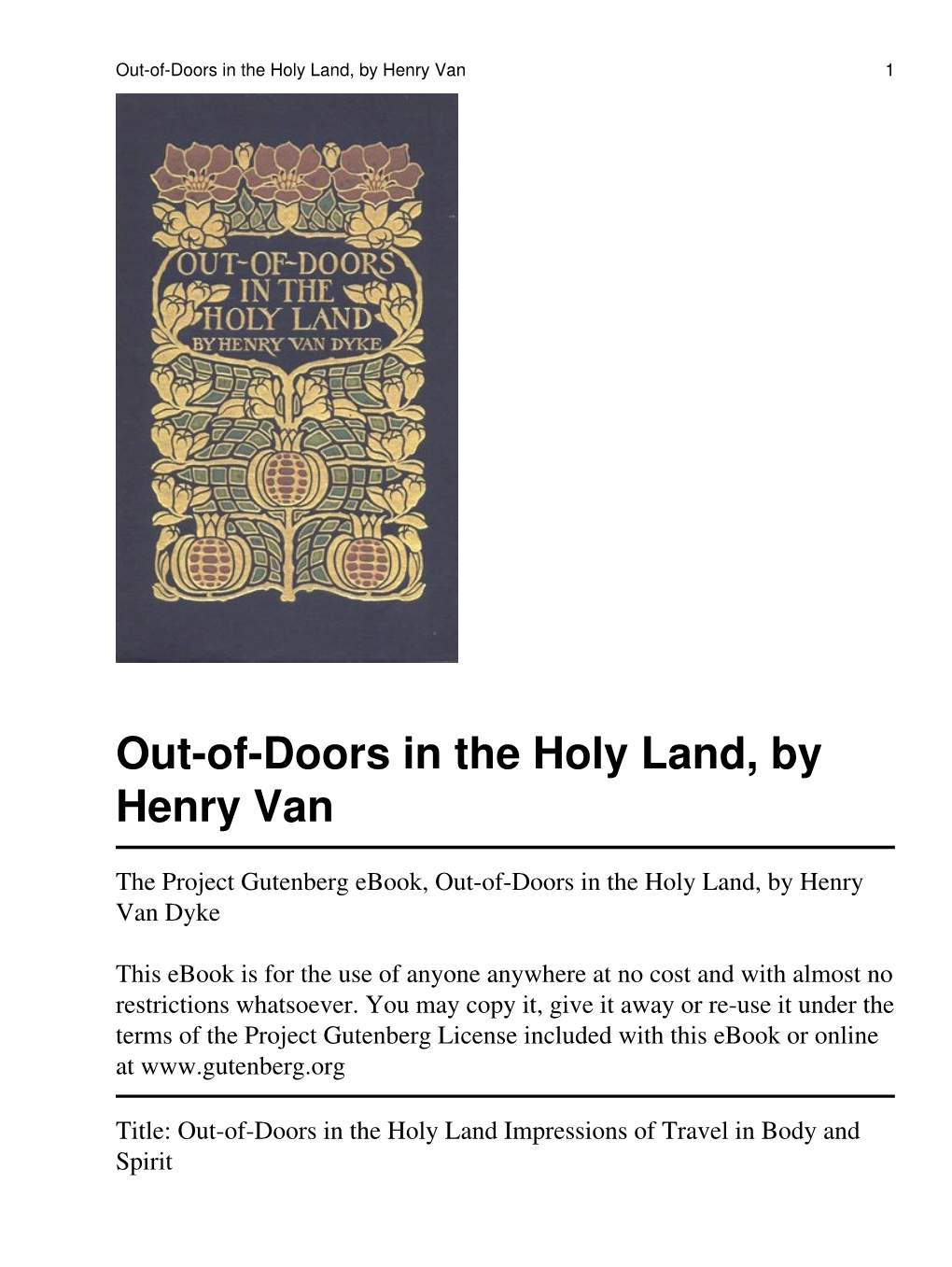 Out-Of-Doors in the Holy Land, by Henry Van 1