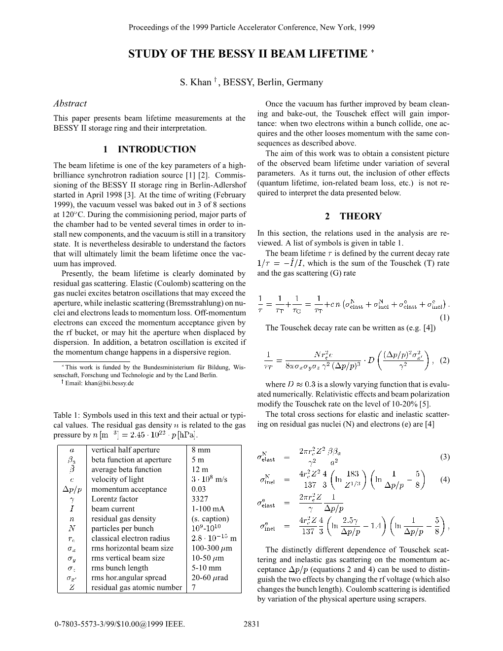 Study of the Bessy Ii Beam Lifetime ࣿ