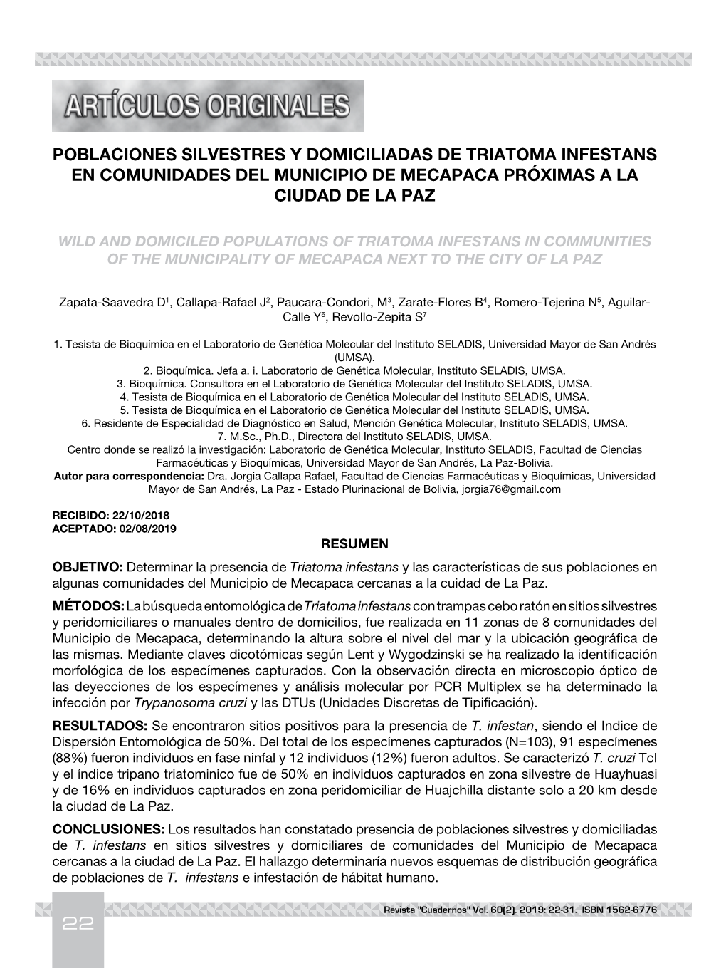 22 Poblaciones Silvestres Y Domiciliadas De Triatoma