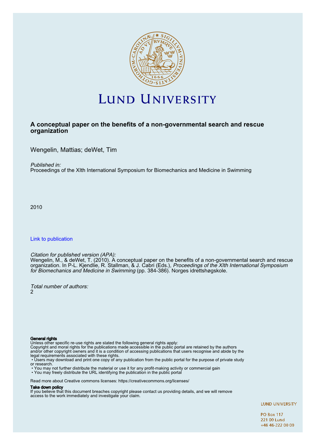 A Conceptual Paper on the Benefits of a Non-Governmental Search and Rescue Organization