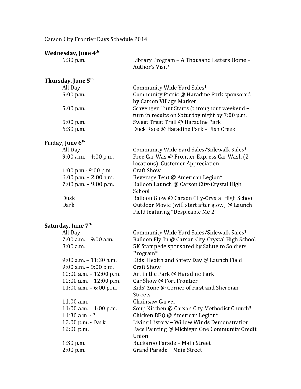 Carson City Frontier Days Schedule 2014