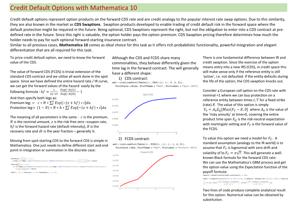Credit Default Options with Mathematica 10