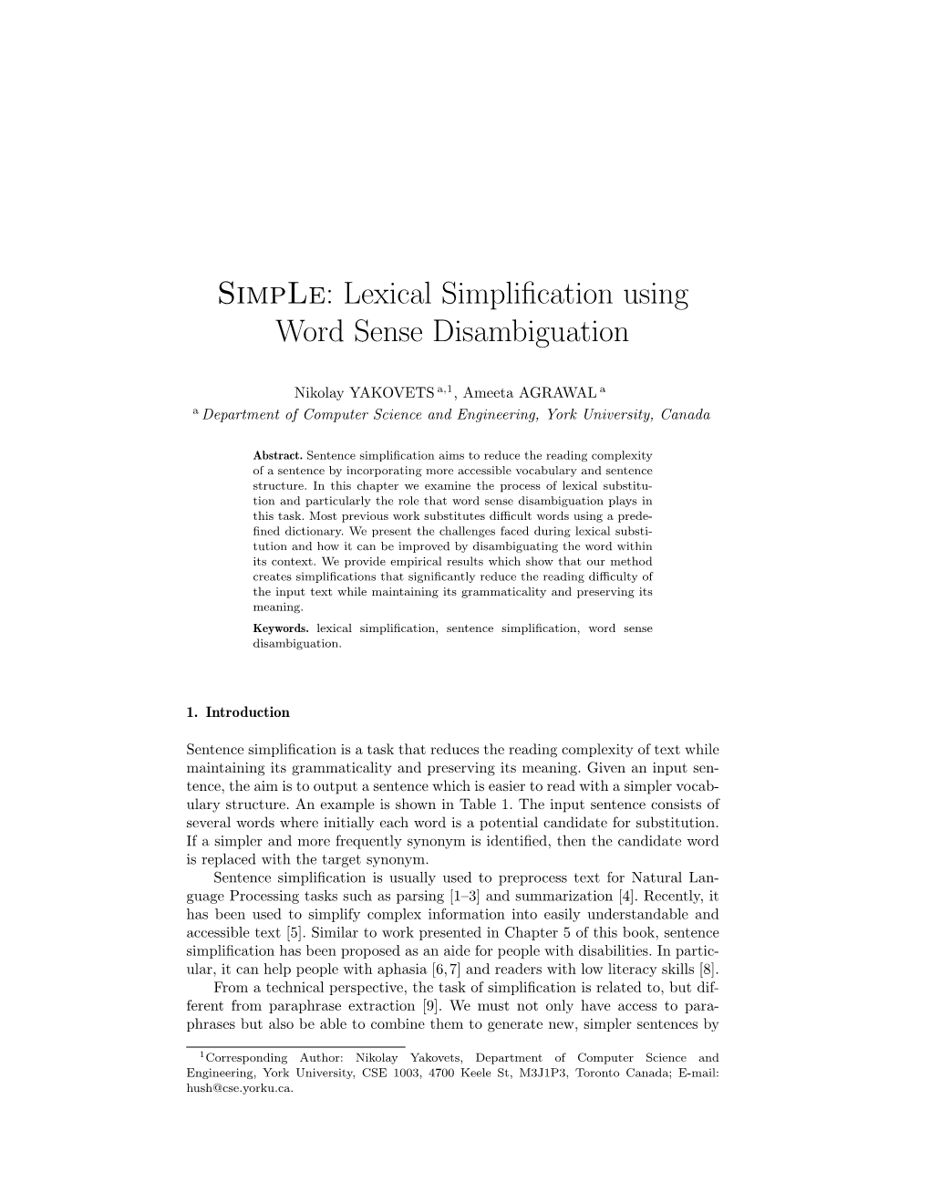 Simple: Lexical Simplification Using Word Sense Disambiguation