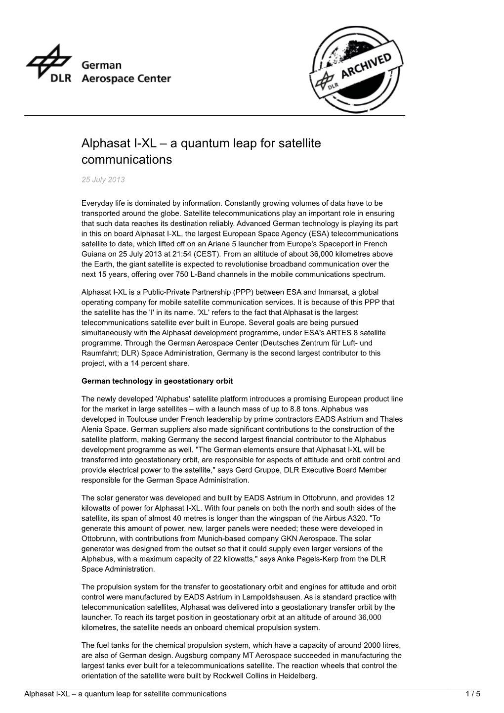 Alphasat I-XL – a Quantum Leap for Satellite Communications