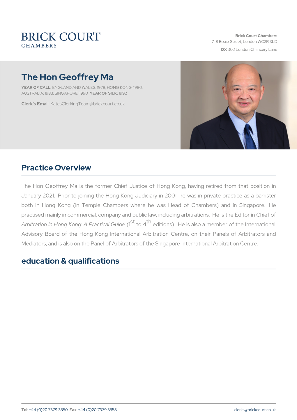 The Hon Geoffrey Ma | Brick Court Chambers