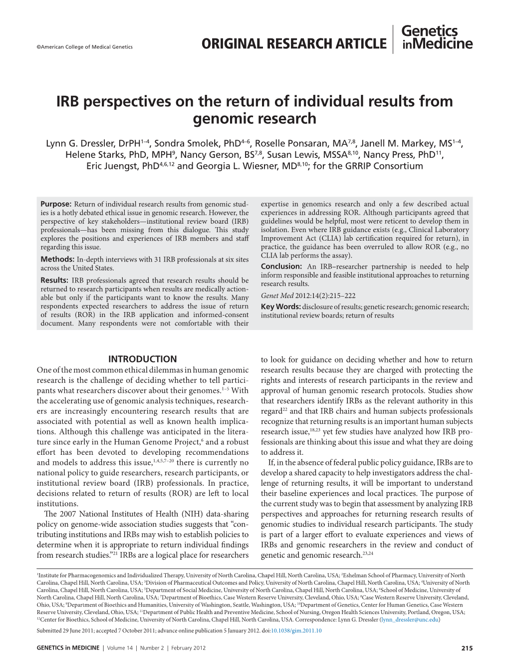 IRB Perspectives on the Return of Individual Results from Genomic Research