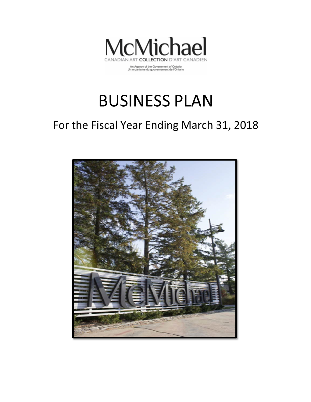 BUSINESS PLAN for the Fiscal Year Ending March 31, 2018