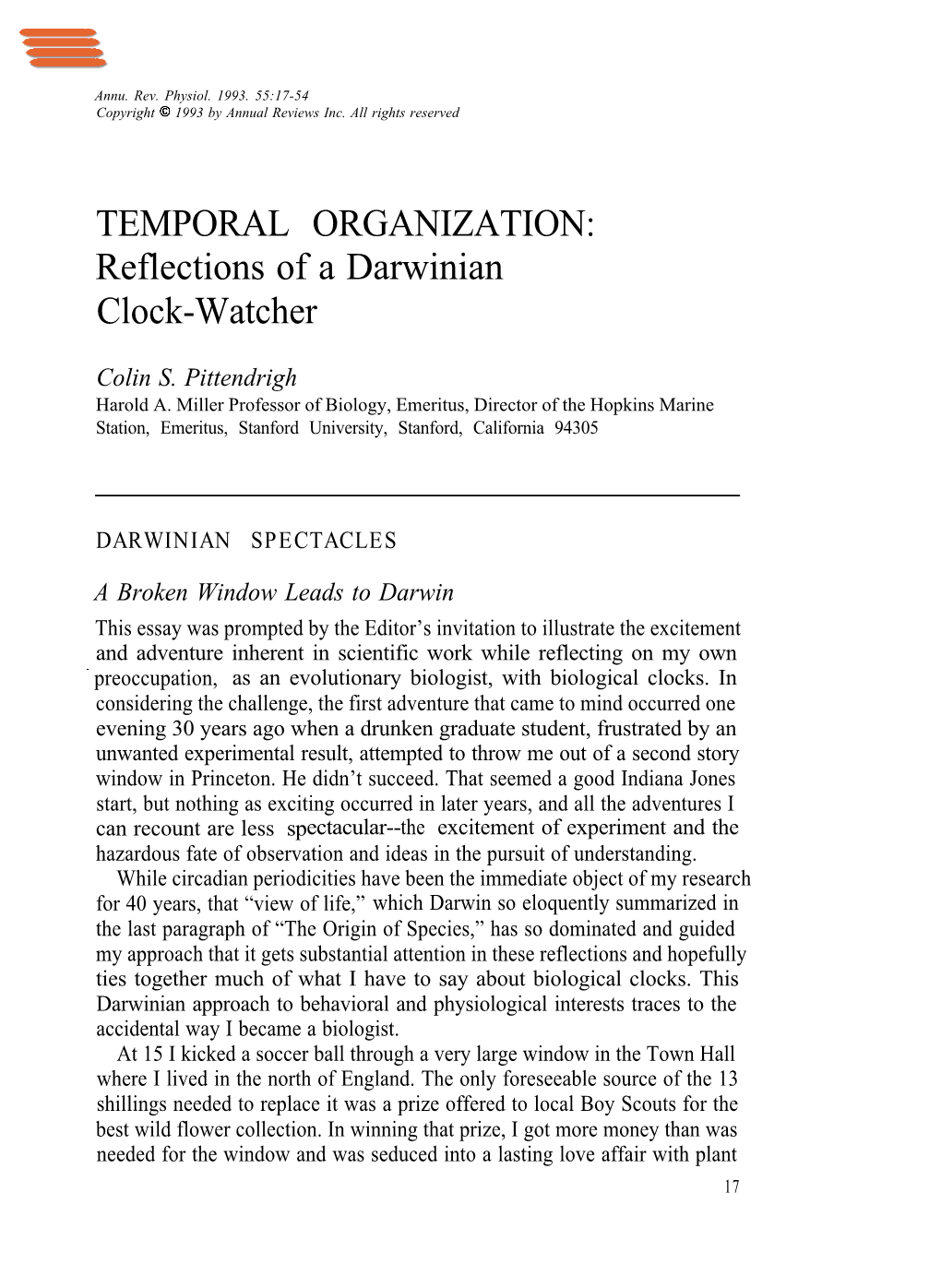 TEMPORAL ORGANIZATION: Reflections of a Darwinian Clock-Watcher