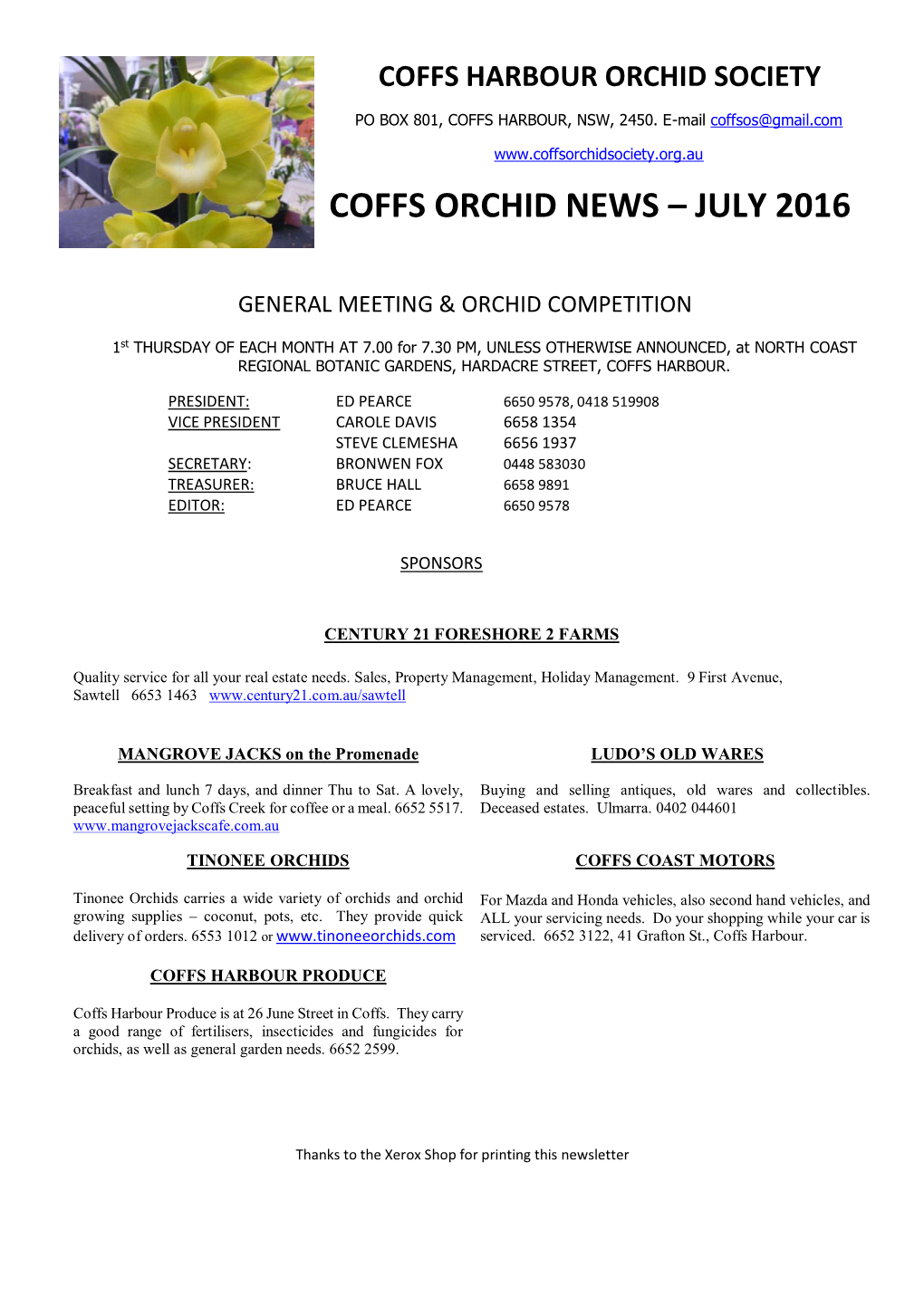 Coffs Orchid News – July 2016