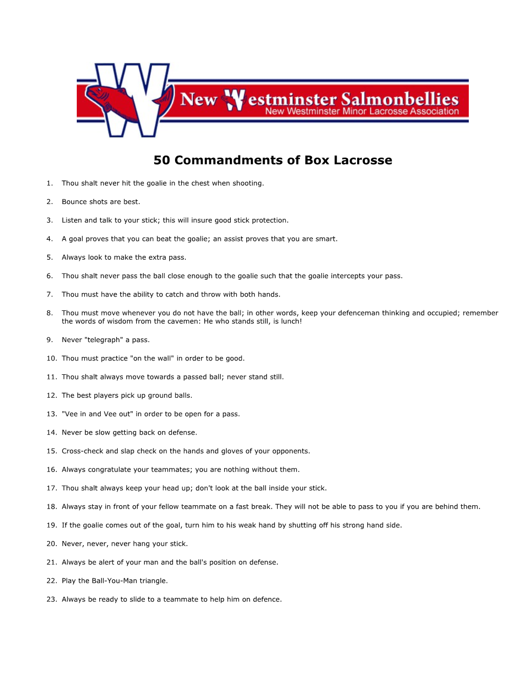 50 Commandments of Box Lacrosse