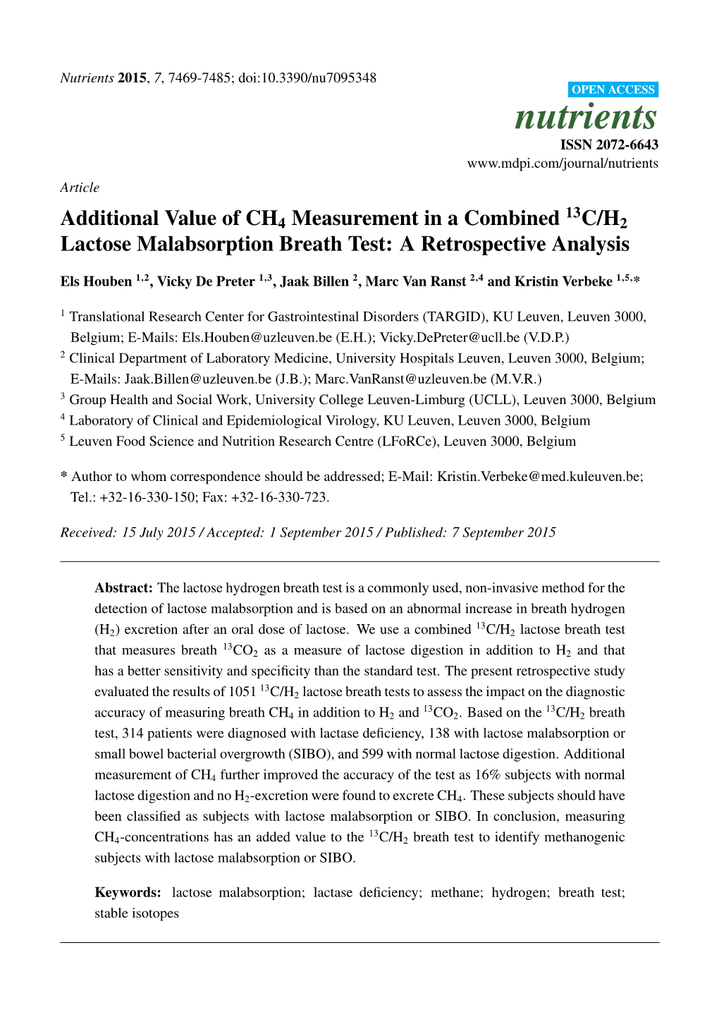 Additional Value of CH4 Measurement in a Combined 13C/H2 Lactose