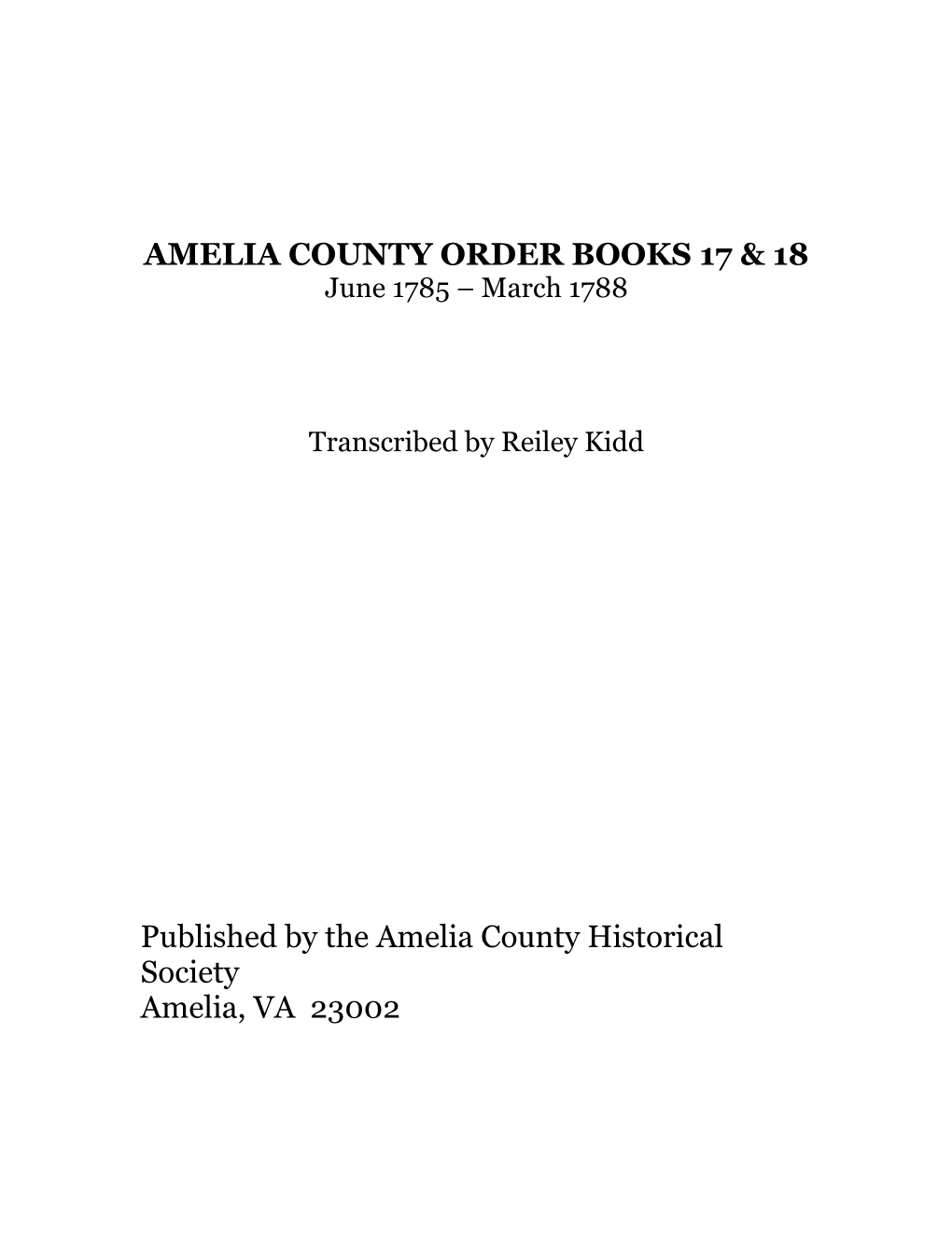 AMELIA COUNTY ORDER BOOK 18 July 1786 – March 1788