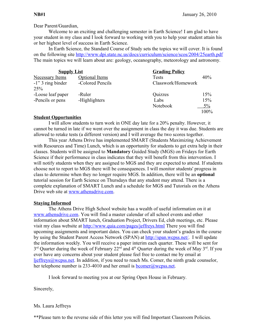 Supply List Grading Policy