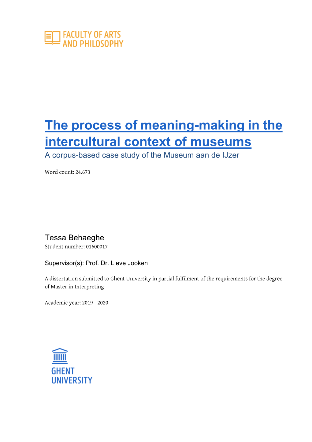 The Process of Meaning-Making in the Intercultural Context of Museums a Corpus-Based Case Study of the Museum Aan De Ijzer