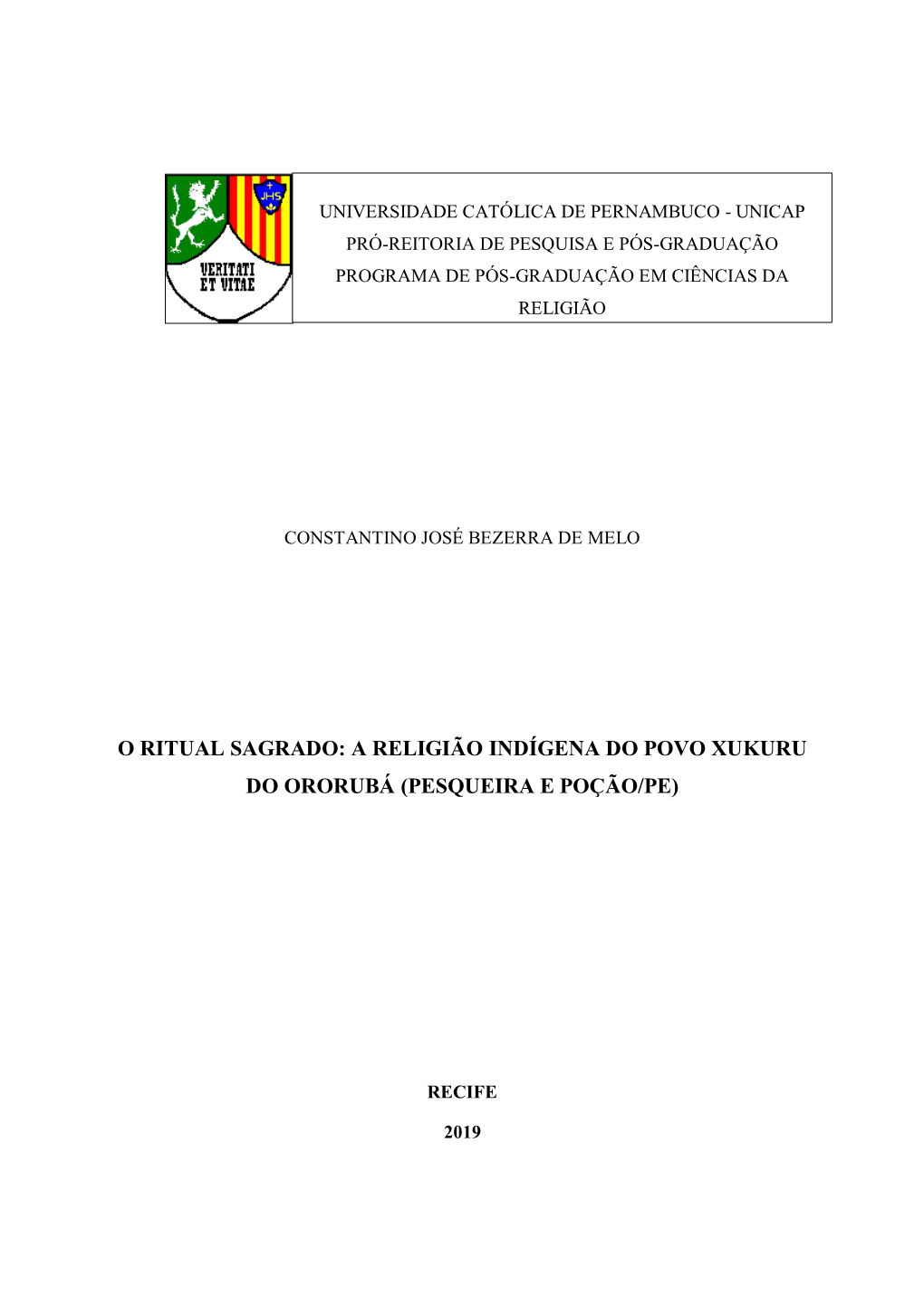 A Religião Indígena Do Povo Xukuru Do Ororubá (Pesqueira E Poção/Pe)