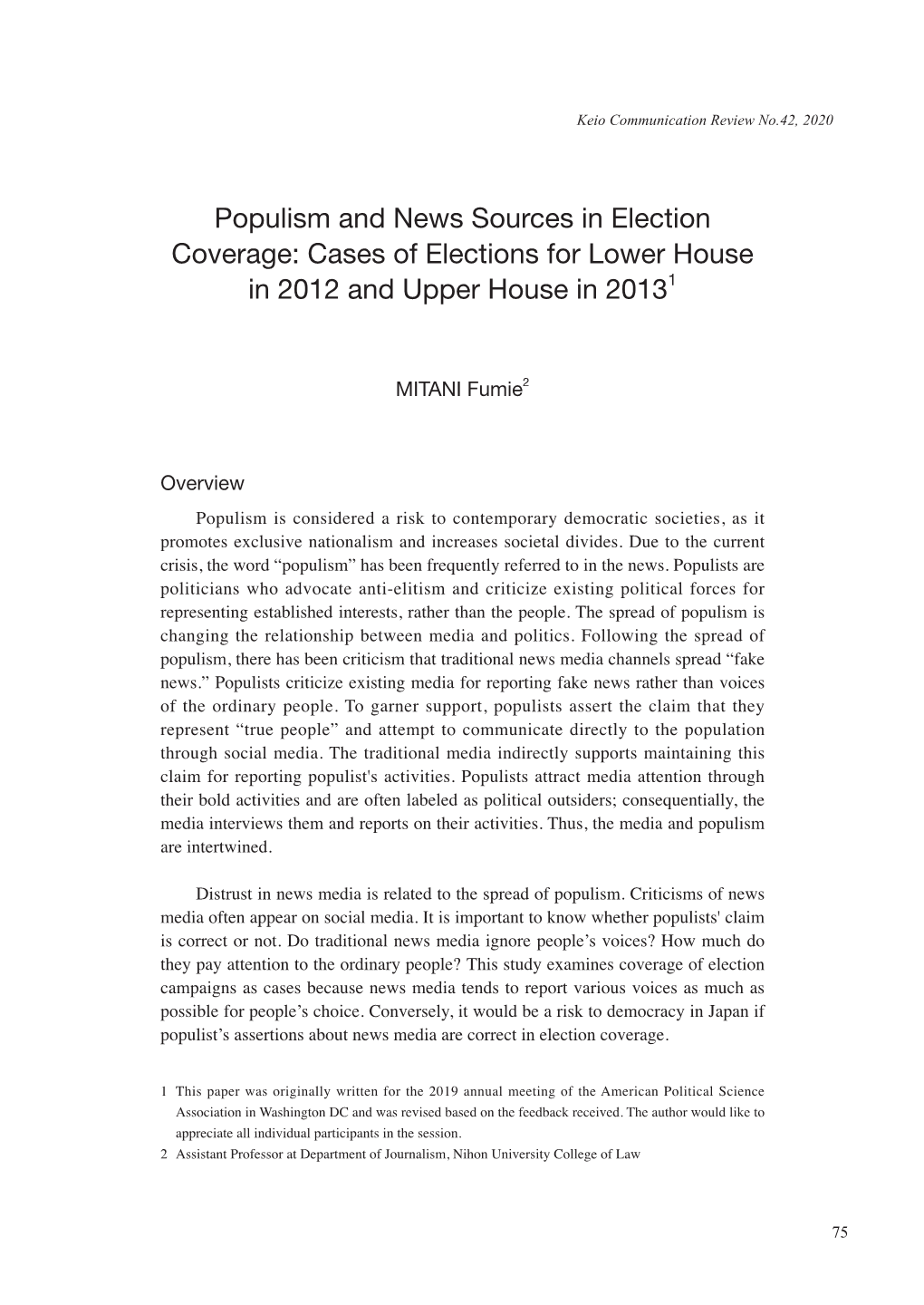 Populism and News Sources in Election Coverage: Cases of Elections for Lower House in 2012 and Upper House in 20131