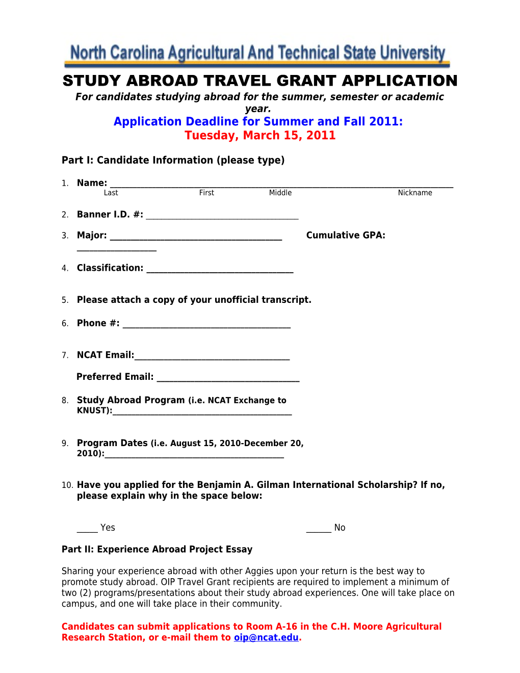 Study Abroad Travel Grant Application